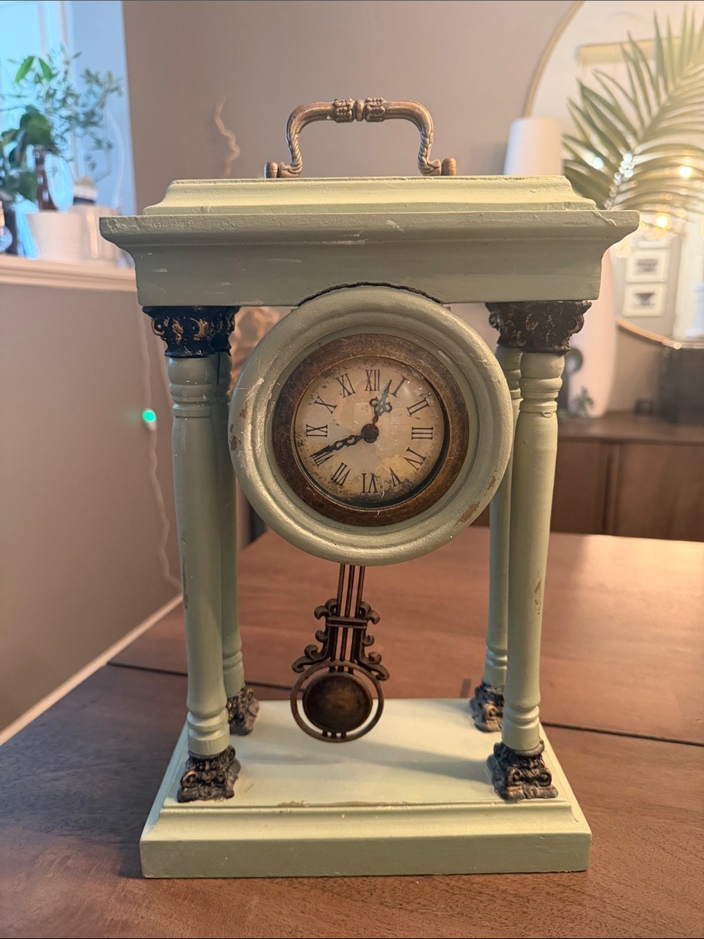 Vintage Style Mint Green Mantel Clock Wall Decor
